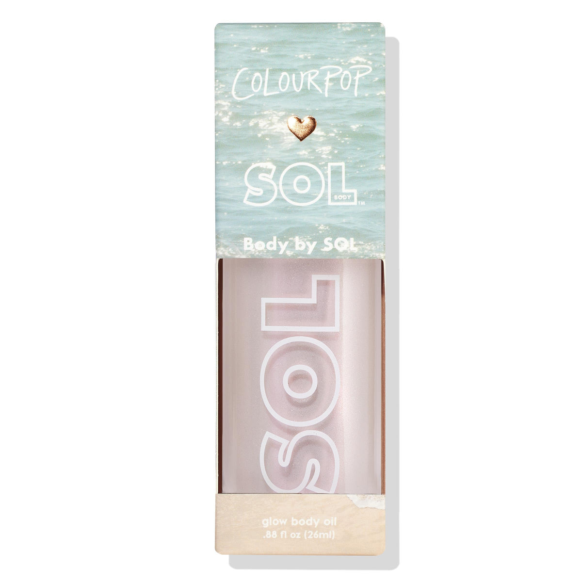 ColourPop SOL Mini on beach towel in sunlight showing tropical scent mood and radiant skin payoff