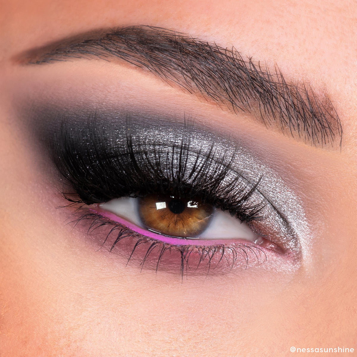 ColourPop Stone Cold Fox brush application with flat brush picking up metallic for intense lid color