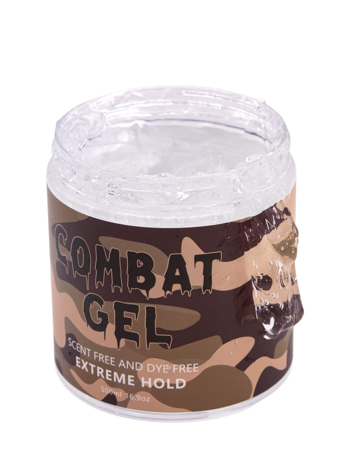 Combat Gel front jar showing unscented label and 500 ml size, clear product benefit