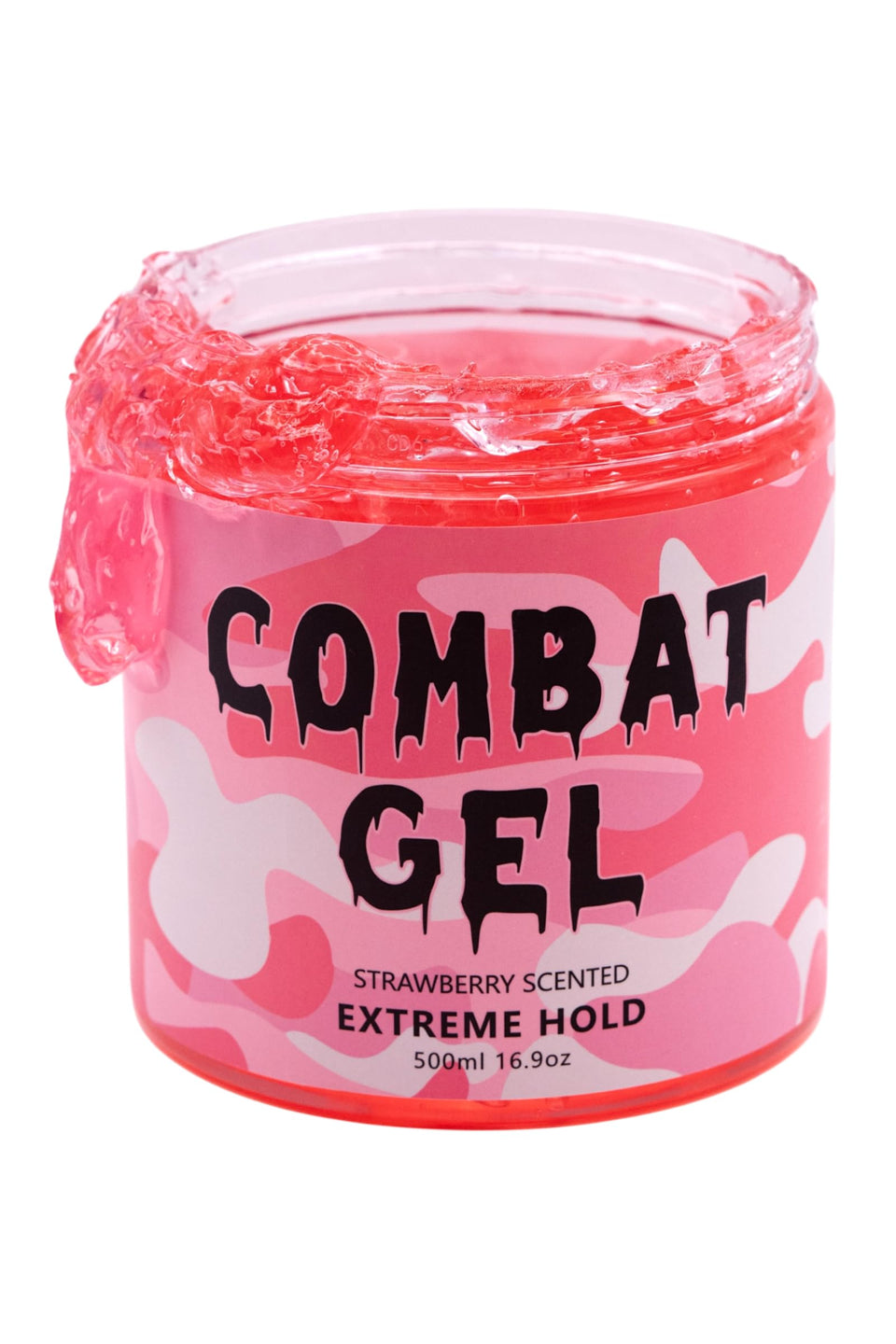 Combat Gel 500ml tub front view showing label and strawberry scent benefit