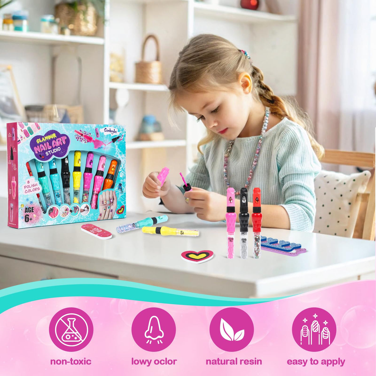 Combaybe child using kit practicing fine motor skills while painting nails