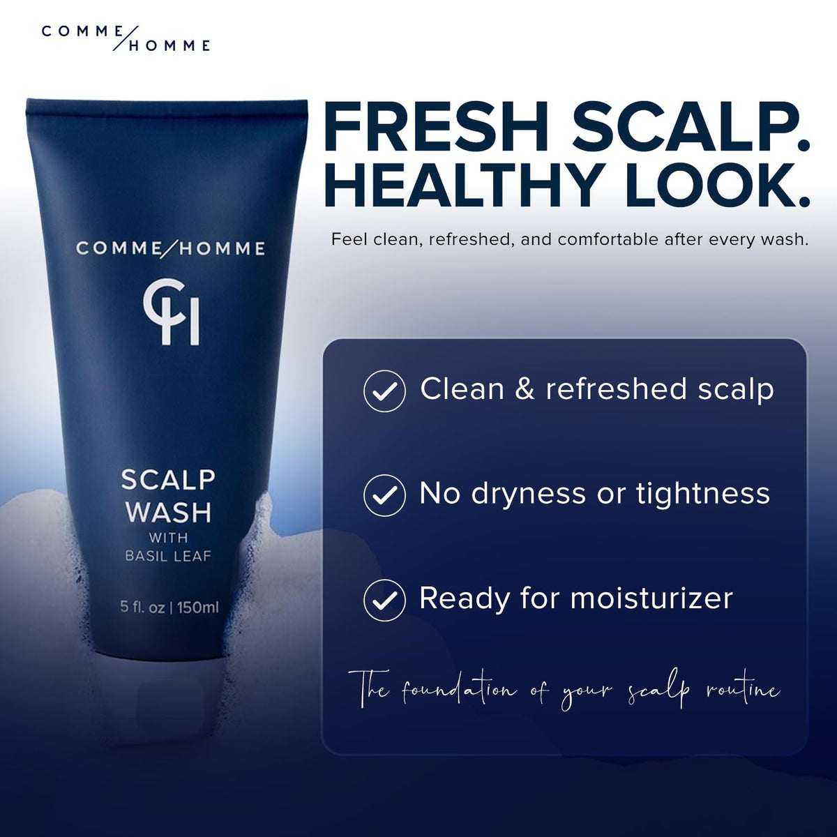 Comme Homme basil and aloe display emphasizing natural clarifying and soothing