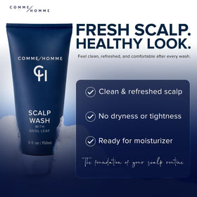 Comme Homme basil and aloe display emphasizing natural clarifying and soothing