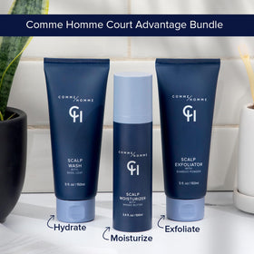 Comme Homme on bathroom shelf in lifestyle shot promoting confident grooming