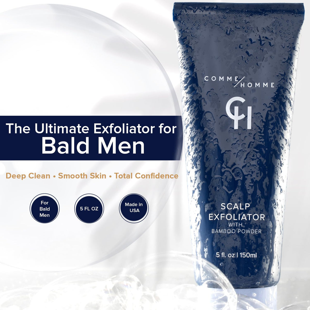 Comme Homme close-up of scrub texture highlighting bamboo exfoliant