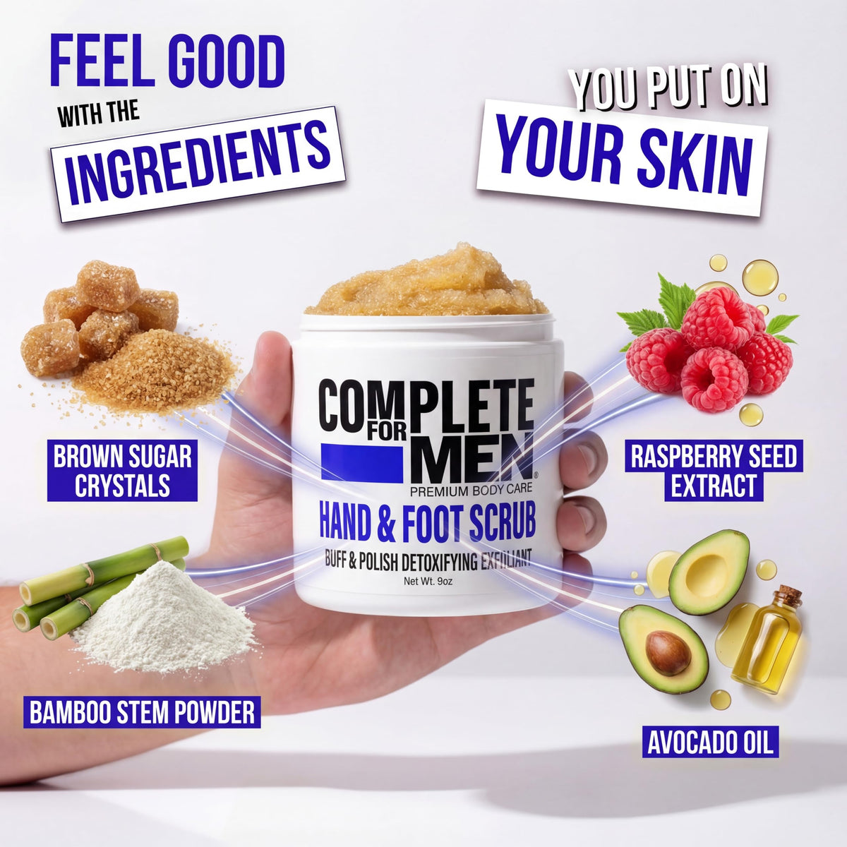 COMPLETE FOR MEN before and after feet comparison showing smoother skin
