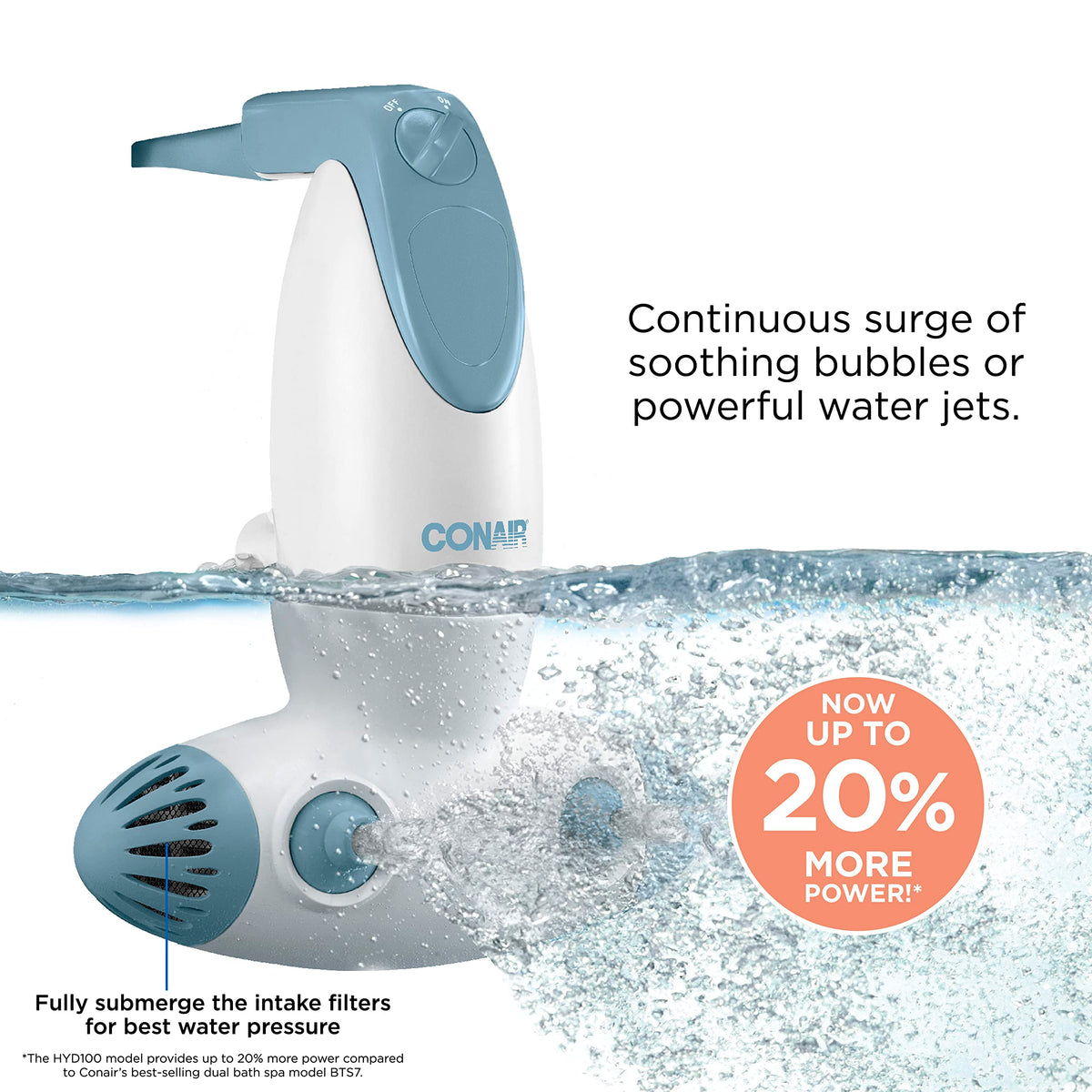Conair close-up of dual jets, highlights targeted massage precision benefit