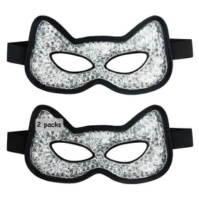 CONBELLA front view of black cooling and heating eye mask showing shape and cat-head design for versatile relief