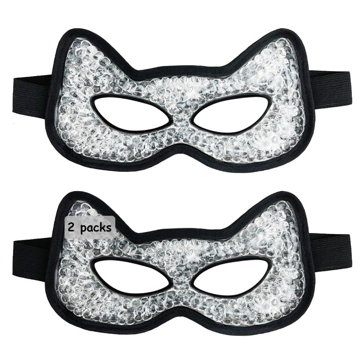 CONBELLA front view of black cooling and heating eye mask showing shape and cat-head design for versatile relief