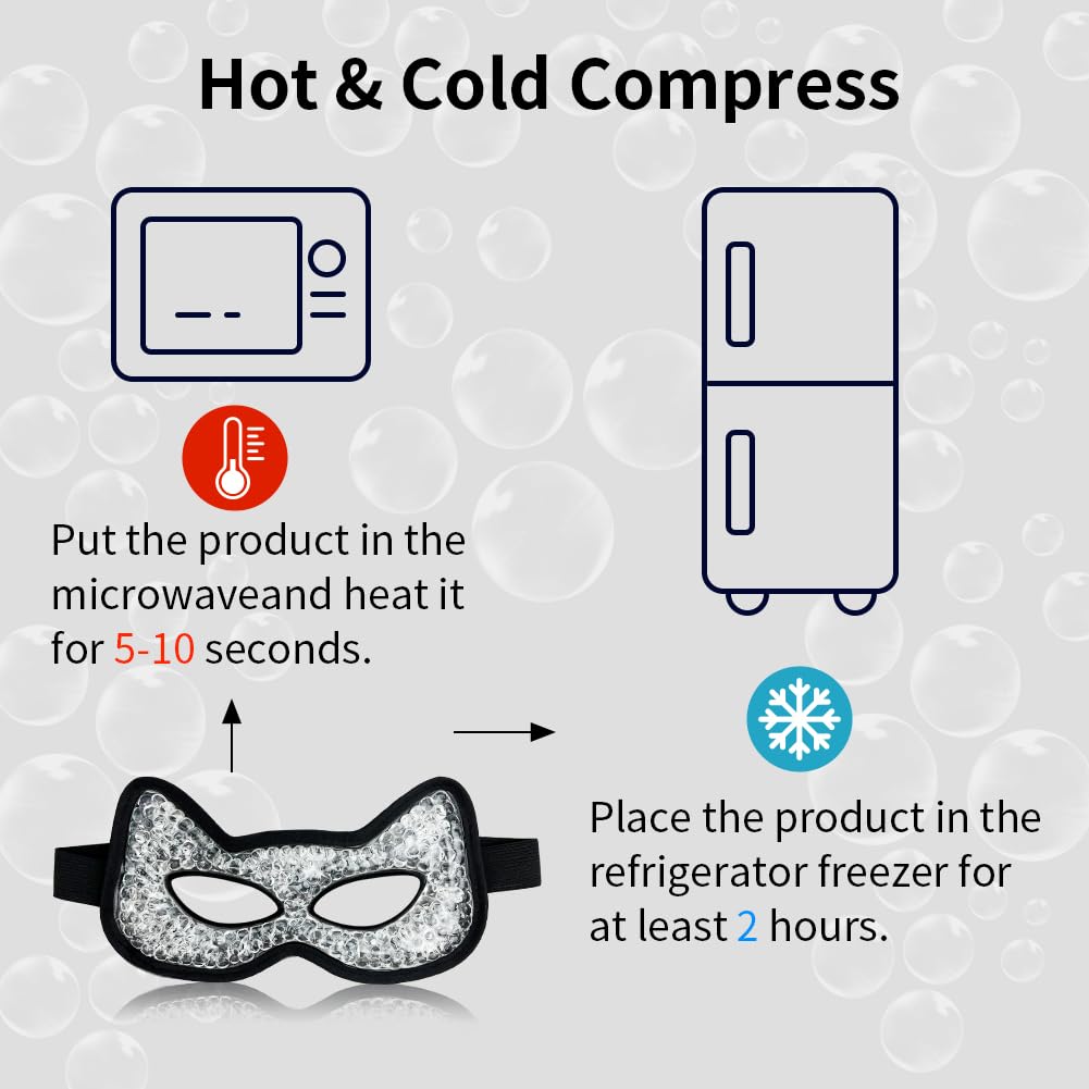 CONBELLA mask next to a hand to show compact size and portable hot or cold therapy convenience