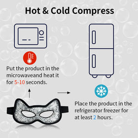 CONBELLA mask next to a hand to show compact size and portable hot or cold therapy convenience