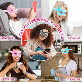 CONBELLA eye mask worn while reading demonstrating open-eye design for multitasking and ongoing relief