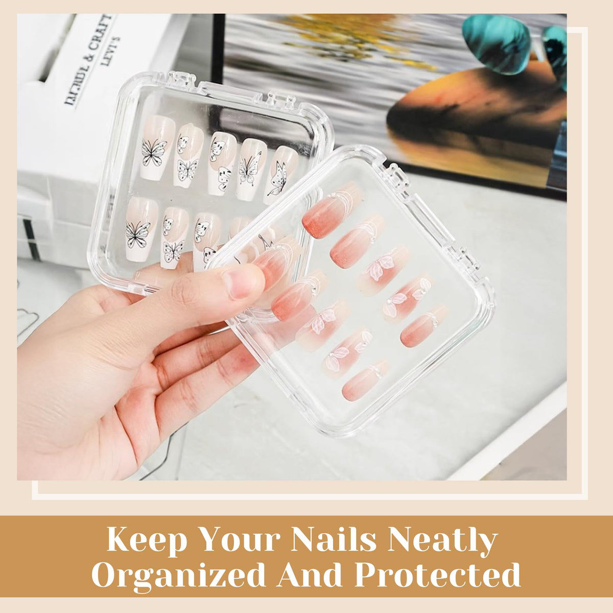 CONBOLA neatly arranged double-sided adhesive tape strips for secure nail mounting