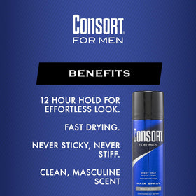 Consort misting on hair during styling demonstrating flexible everyday hold
