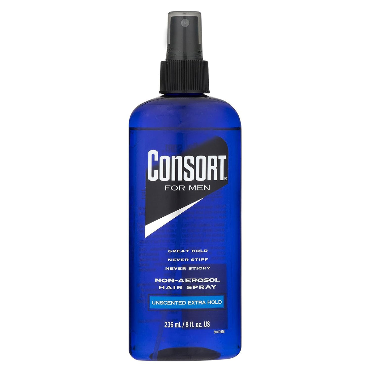 Consort front packaging showing 8 oz bottle and extra hold benefit