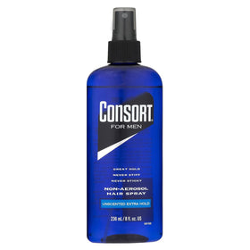 Consort front packaging showing 8 oz bottle and extra hold benefit