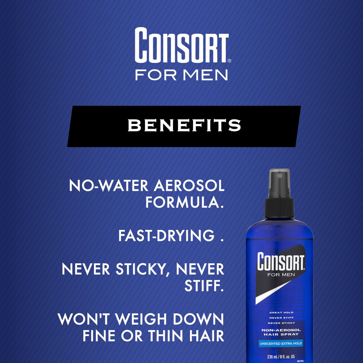 Consort hair before and after demonstrating strong hold and natural-looking styling benefits