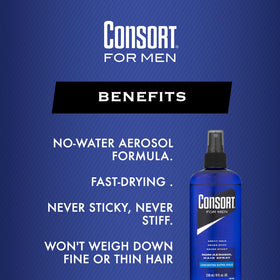 Consort hair before and after demonstrating strong hold and natural-looking styling benefits