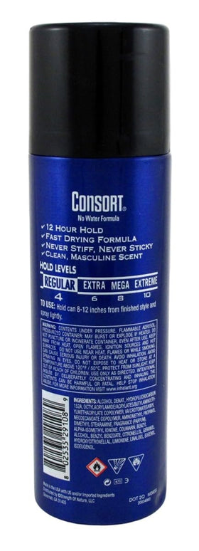 Consort side label close-up highlighting ingredients and regular 12 hour hold feature