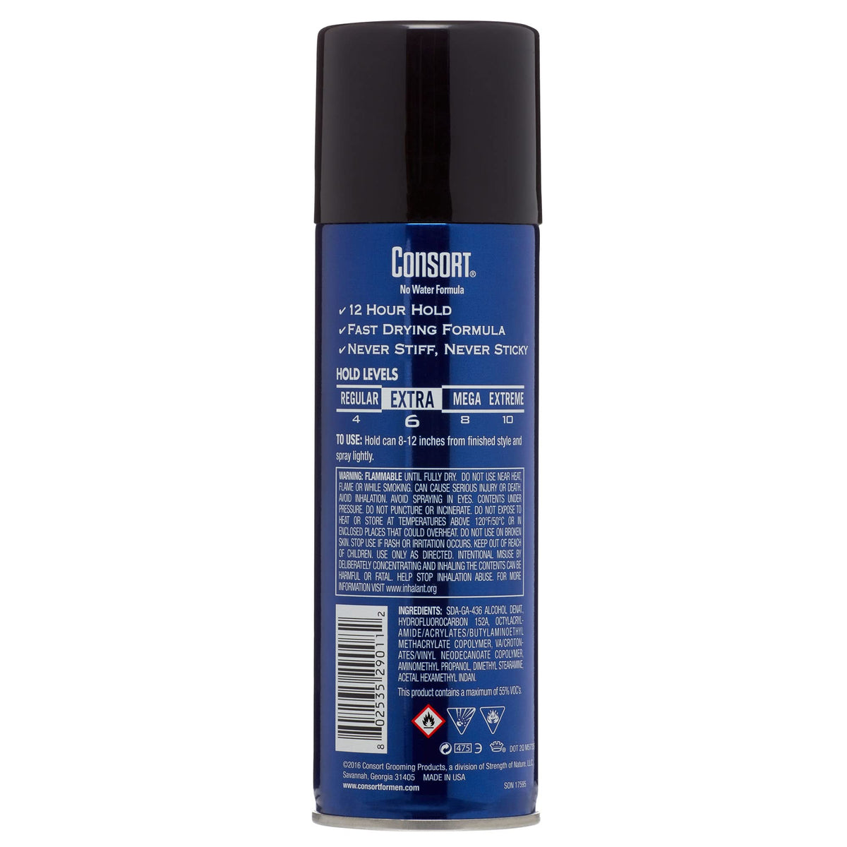 Consort lifestyle shot with model using spray for long-lasting style benefit