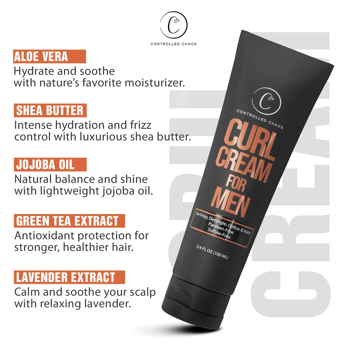 Controlled Chaos jar on bathroom shelf with grooming items, suggests daily styling routine