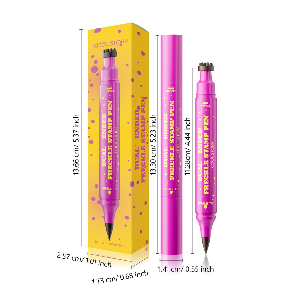COOL STORY pen next to ruler showing compact travel-friendly size