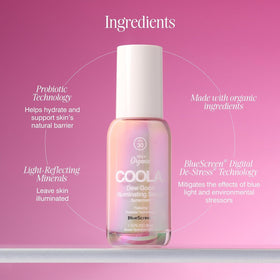 COOLA used before makeup, displays smooth base and luminous skin result