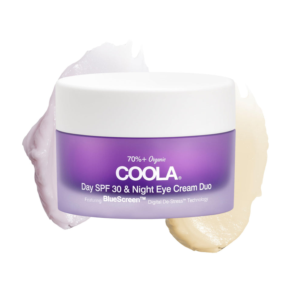COOLA front packaging showing day and night eye cream, travel-friendly protection