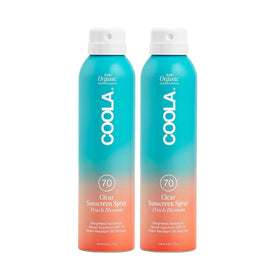 COOLA front packaging showing SPF 70 spray and peach blossom scent benefit