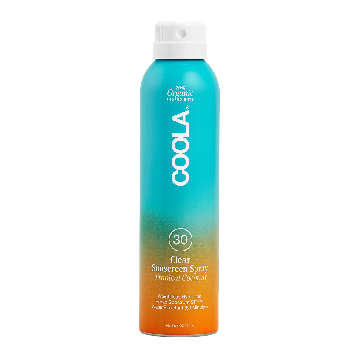 COOLA front packaging showing tropical coconut scent and SPF 30 benefit