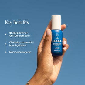 COOLA ingredient display with hyaluronic acid highlighting plumping benefit