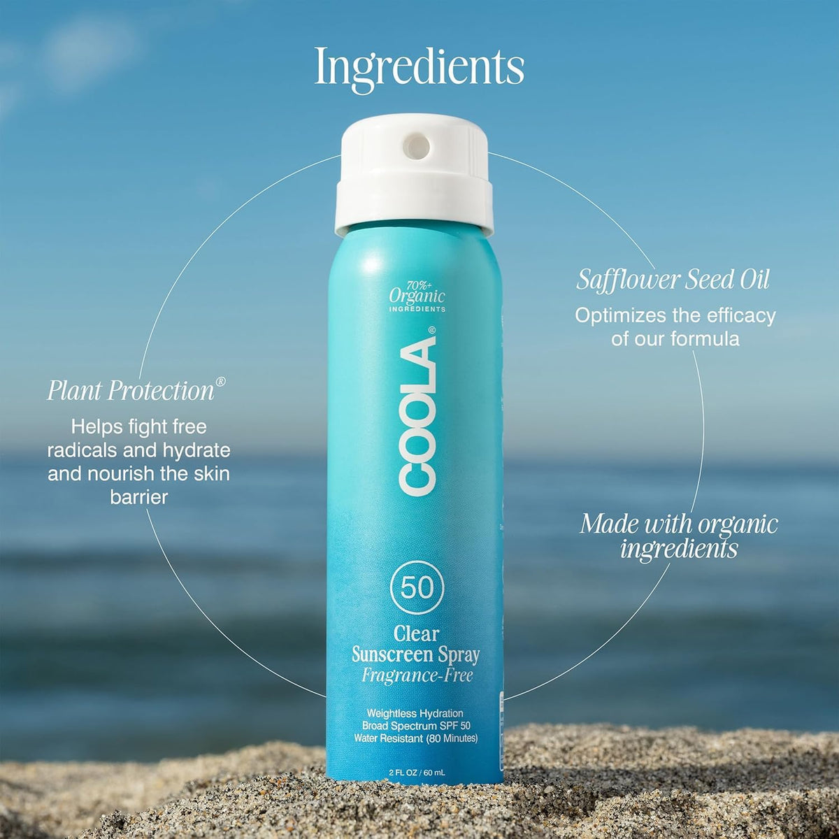 COOLA applied on beach demonstrating easy reapplication and water resistance