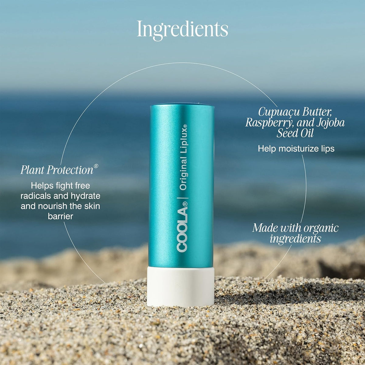 COOLA Liplux applied to lips showing seamless, invisible sun defense