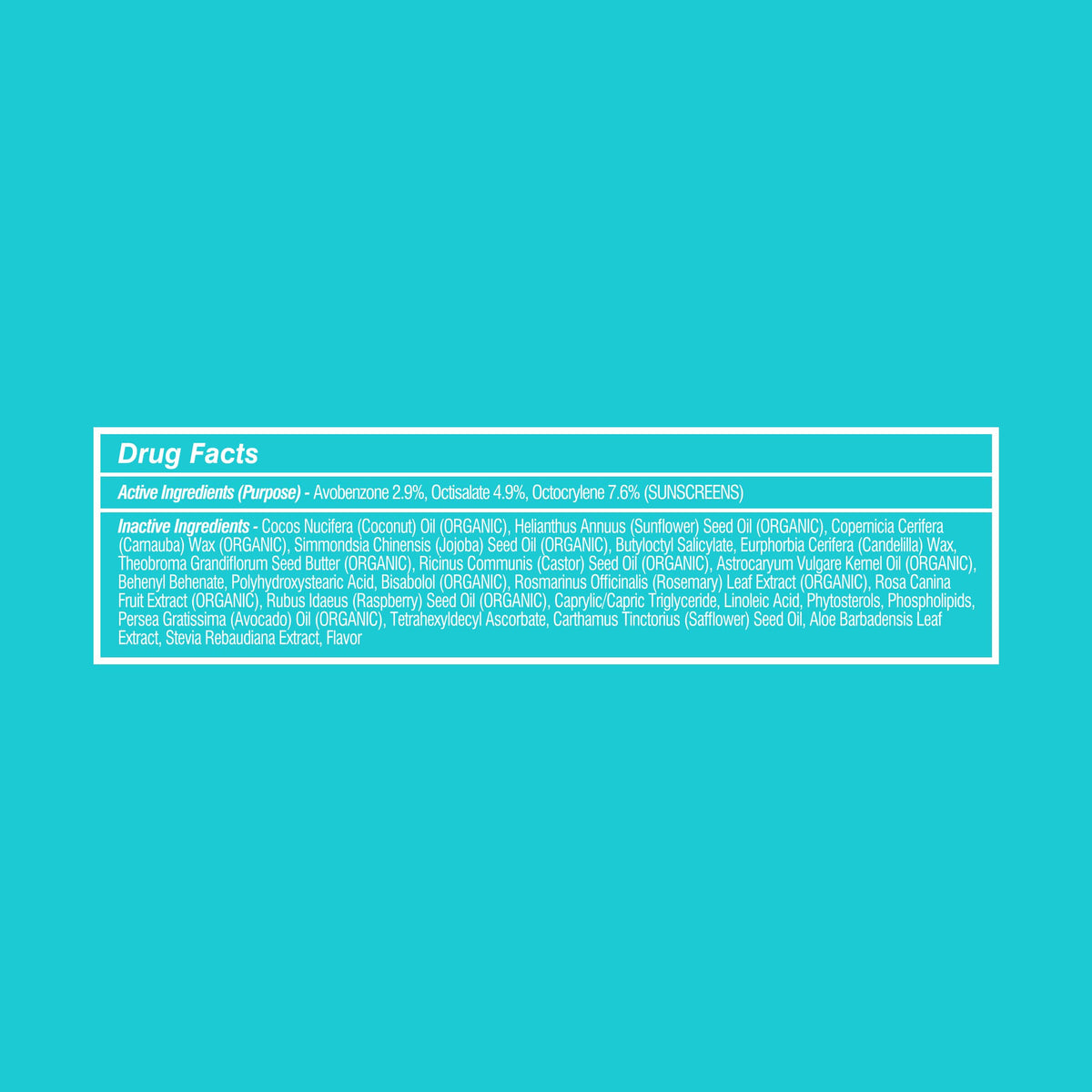 COOLA Liplux label close-up showing reef-compliant and vegan benefits