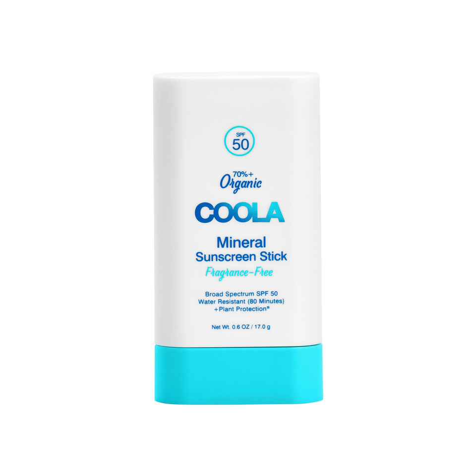 COOLA mineral sunscreen stick front packaging showing compact travel-friendly design and SPF 50 protection