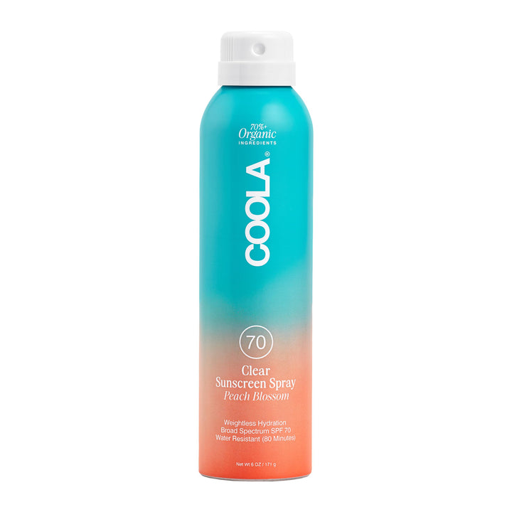 COOLA front packaging showing peach blossom scent and SPF 70 protection