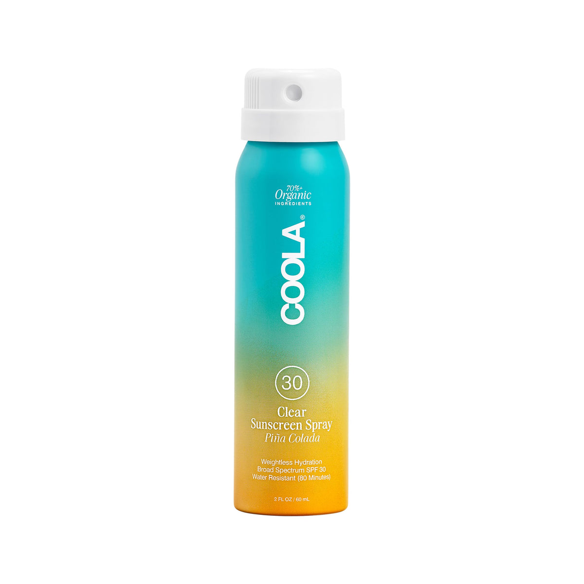 COOLA front packaging showing piña colada travel sunscreen and SPF benefit