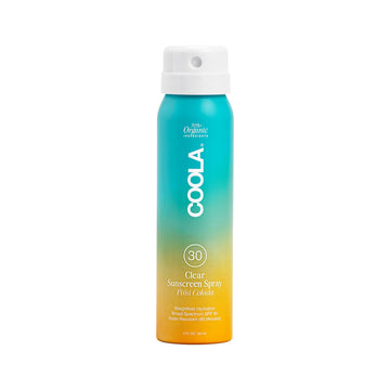 COOLA front packaging showing piña colada travel sunscreen and SPF benefit
