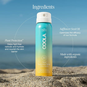 COOLA sunscreen on beach setting showing reef-compliant and active-use benefit