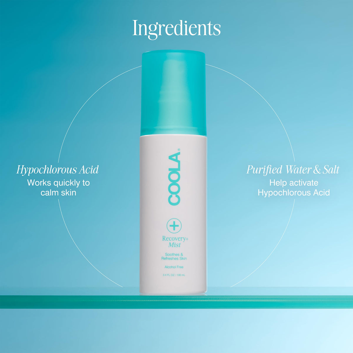 COOLA bottle next to everyday items showing 3.4 oz portable size