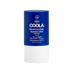 COOLA Refreshing Water Stick front packaging showing SPF 50 and compact size for travel