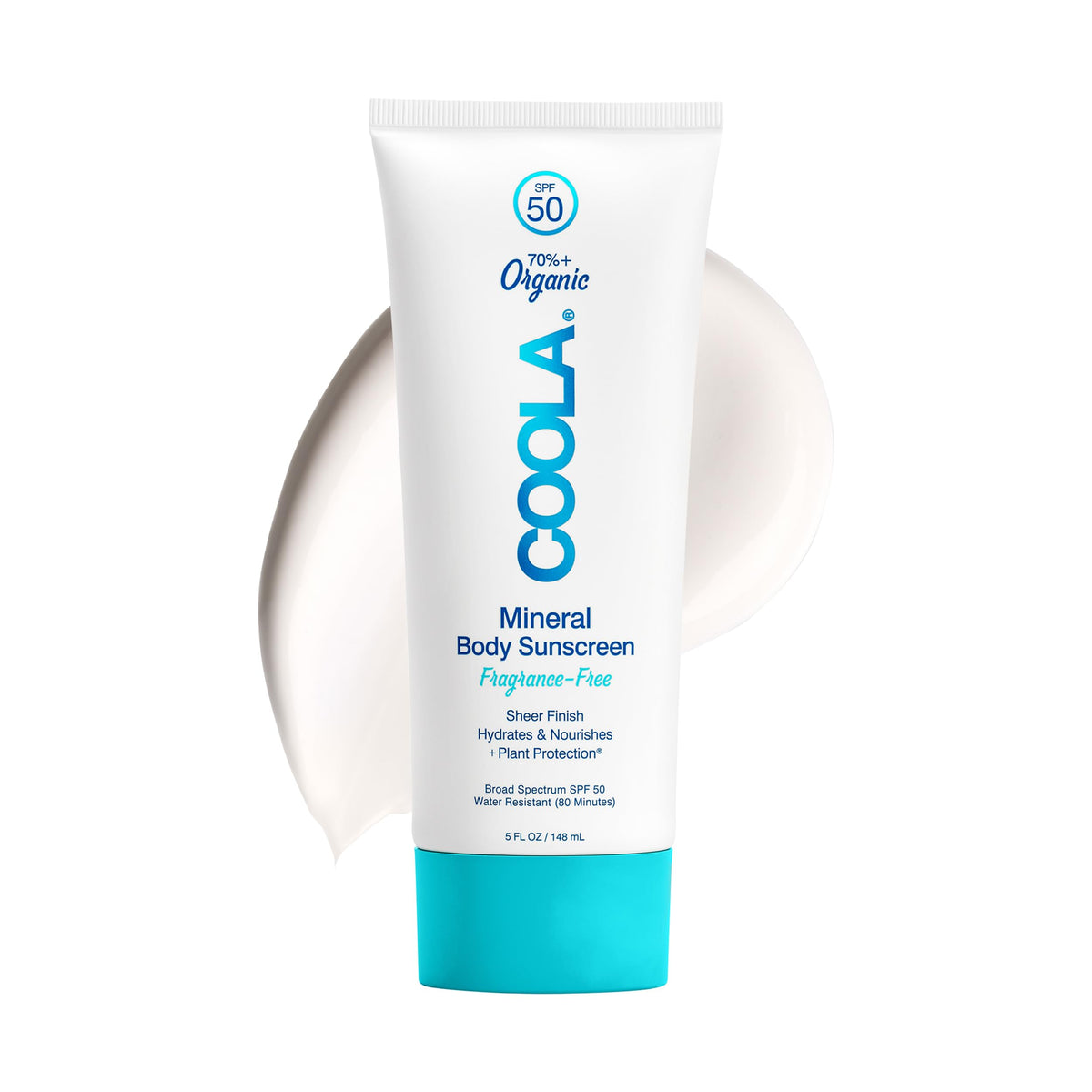 COOLA front packaging of SPF 50 body lotion showing clean label and size