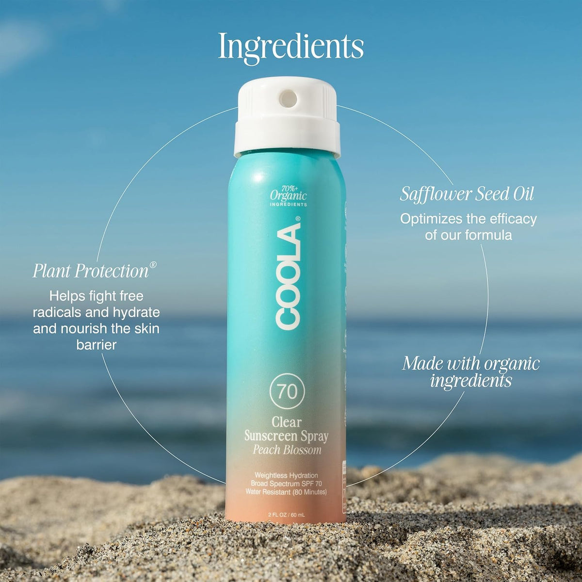 COOLA applied at the beach showing SPF 70 protection during outdoor activities