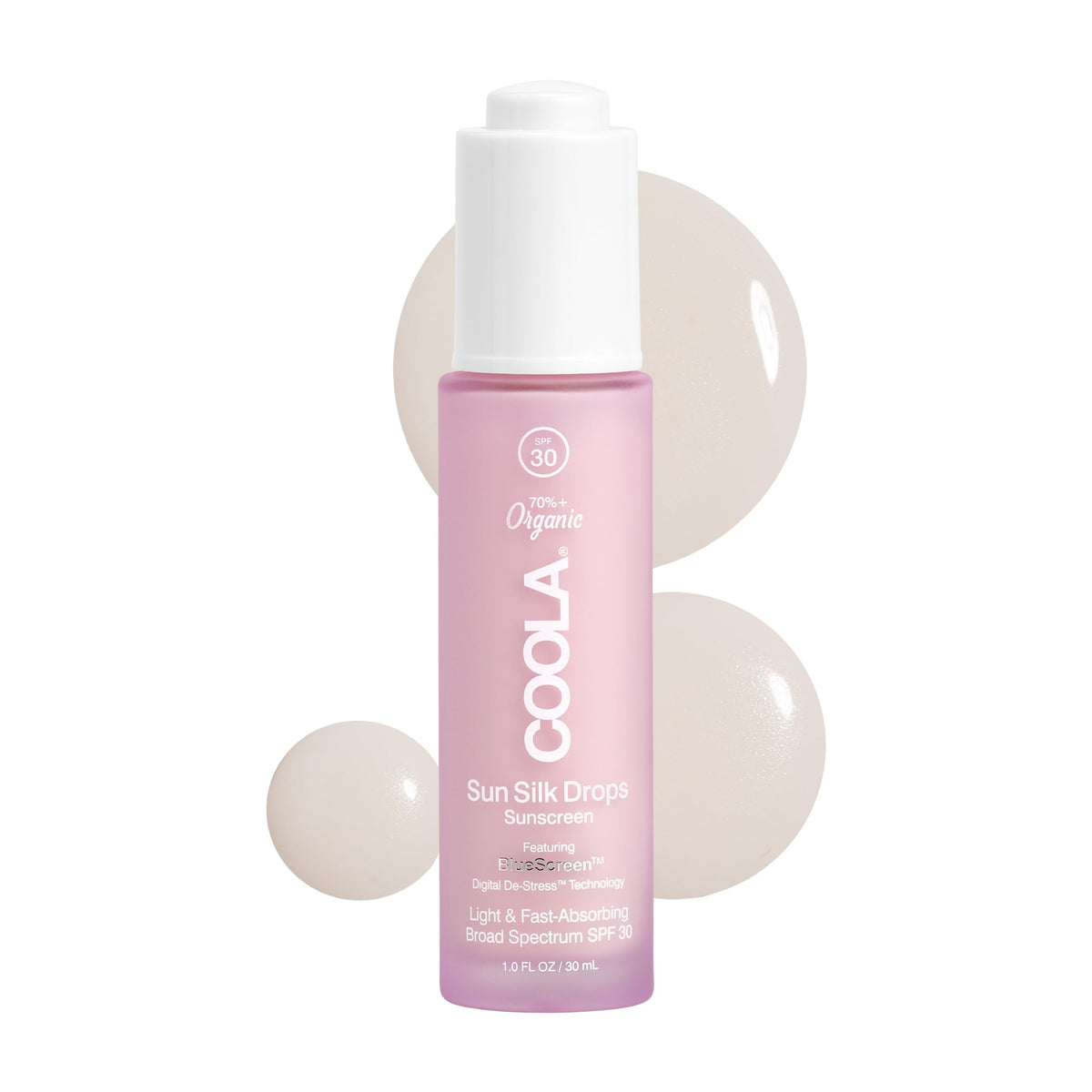 COOLA front bottle of Sun Silk Drops SPF 30 showing compact travel-friendly design and protection