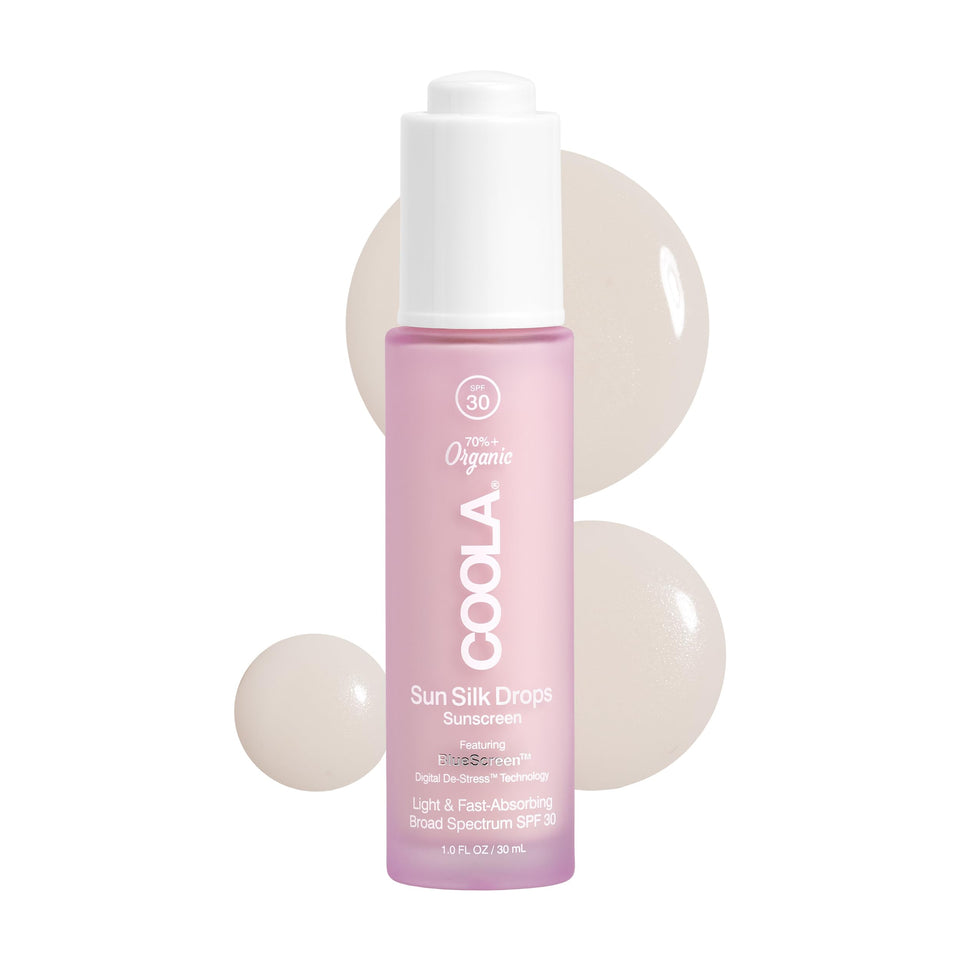 COOLA front bottle of Sun Silk Drops SPF 30 showing compact travel-friendly design and protection