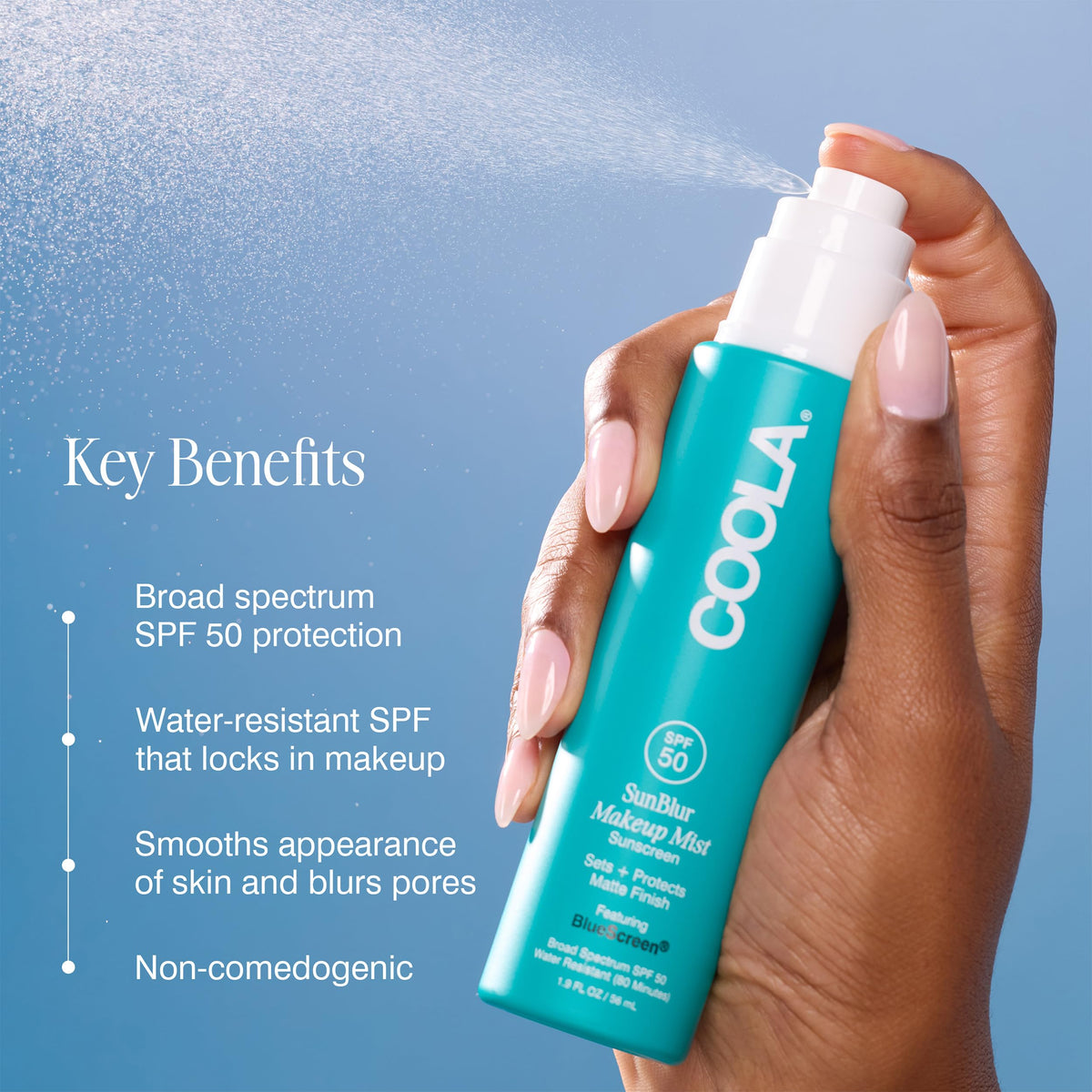 COOLA SunBlur held in hand to show 1.9 oz travel-size convenience