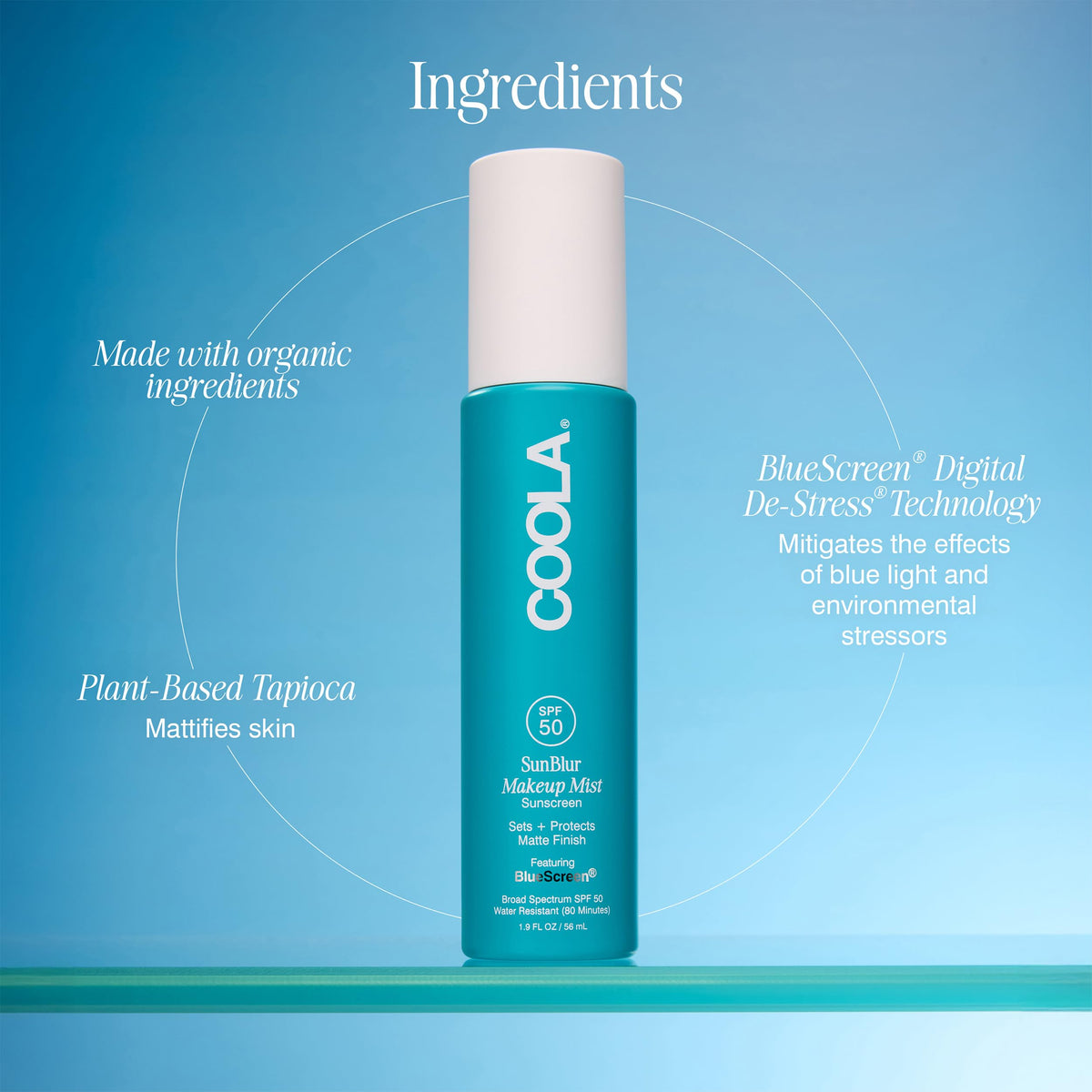 COOLA SunBlur product label and ingredient list for clean formulation clarity