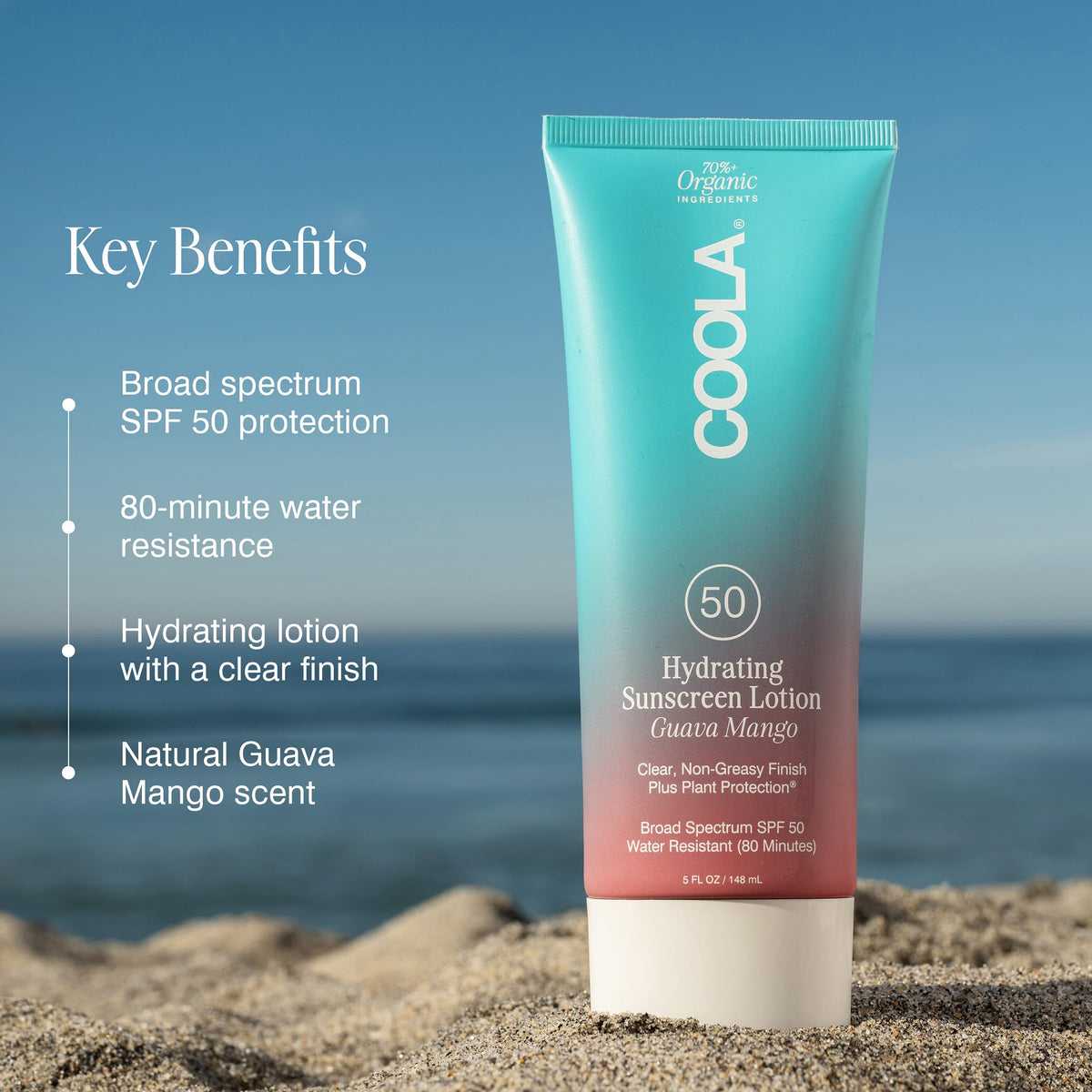 COOLA lotion texture close-up demonstrating lightweight absorption benefit