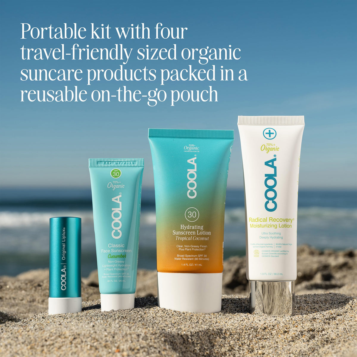 COOLA Tropical Coconut SPF 30 lotion bottle showing sunscreen protection benefit
