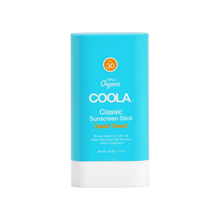 COOLA tropical coconut stick front packaging showing compact travel-friendly protection